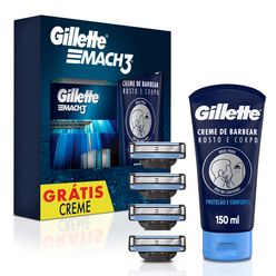 1 Kit GILLETTE Mach3 Carga para Aparelho de Barbear com 3 Lâminas 4un + GILLETTE Creme de Barbear Rosto e Corpo com Aloe Vera 150mL