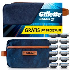 1 Kit GILLETTE Mach3 Carga para Aparelho de Barbear com 3 Lâminas 12un + 1 Nécessaire