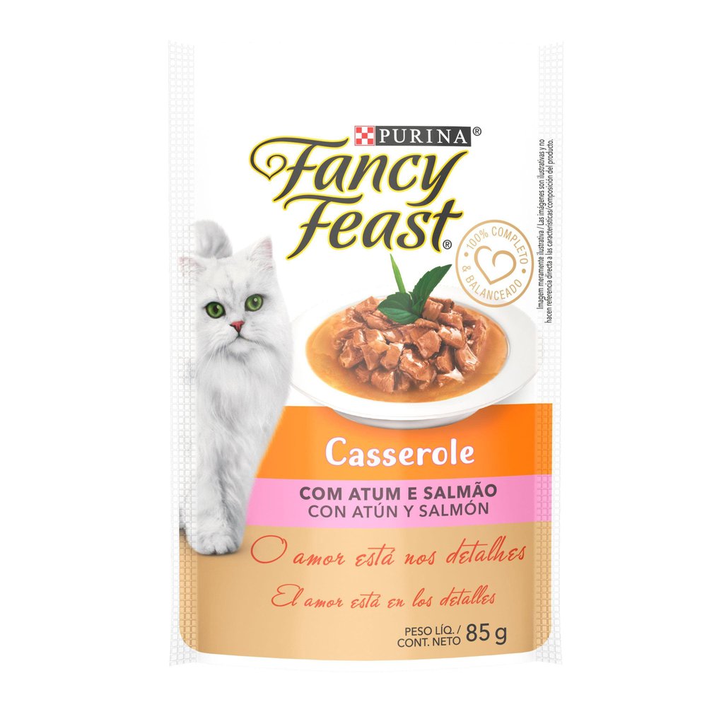 Ração Úmida Fancy Feast Casserole Atum e Salmão para Gatos Adultos Purina