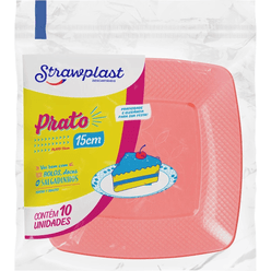 Prato Plástico STRAWPLAST Quadrado  15cm 10un