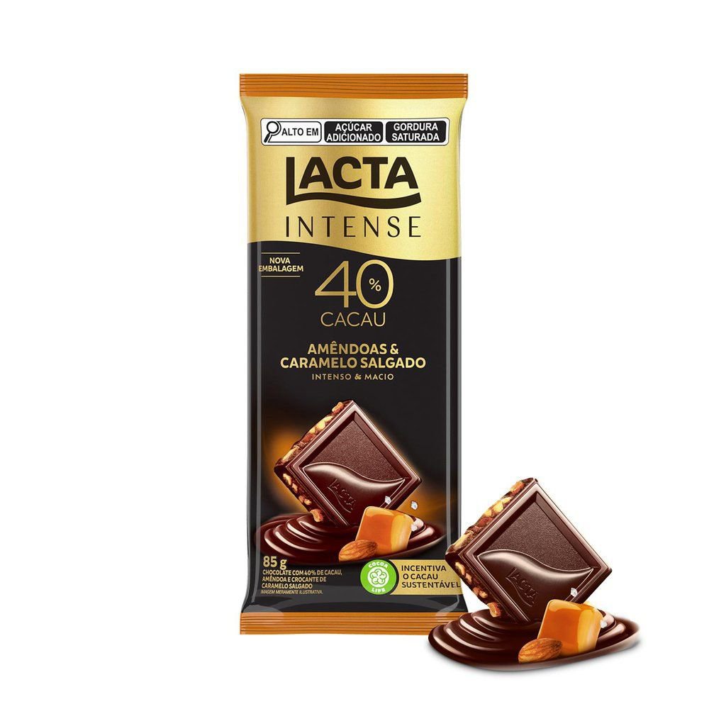 Chocolate LACTA Intense meio amargo 40% cacau Amêndoas e Caramelo