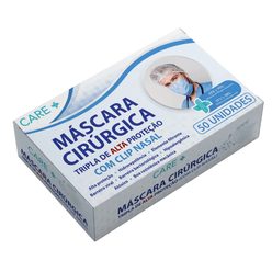 Máscara Cirúrgica CARE Tripla de Alta Proteção com Clip Nasal com 50 Unidades