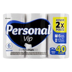 Papel Higiênico PERSONAL Vip Folha Dupla 40 Metros com 6 rolos