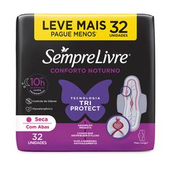 Absorvente Higiênico SEMPRE LIVRE Conforto Noturno Tri Protect Seca com Abas 32 unidades Leve Mais Pague Menos