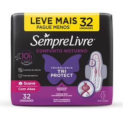 Absorvente Higiênico SEMPRE LIVRE Conforto Noturno Tri Protect Suave com Abas com 32 Unidades  Leve Mais Pague Menos