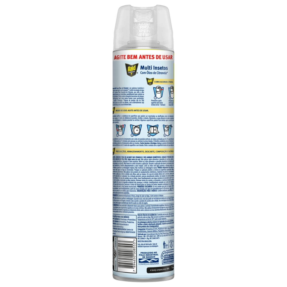 Inseticida RAID Multi Insetos com Óleo de Citronela 420ml