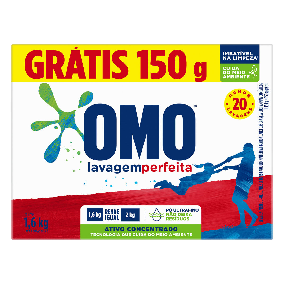 Lava-Roupas em Pó Omo Lavagem Perfeita Caixa 1,6kg Grátis 150g