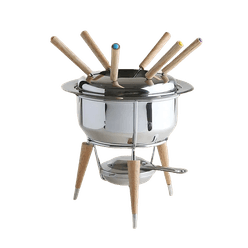Aparelho de Fondue Inox e Madeira com 10 Peças - A\CASA