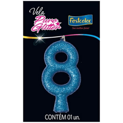 Vela FESTCOLOR Puro Glitter Parafina e Cera Azul N8