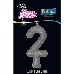 Vela FESTCOLOR Puro Glitter Parafina e Cera Prata N2