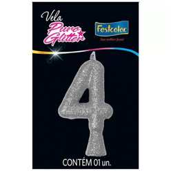 Vela FESTCOLOR Puro Glitter Parafina e Cera Prata N4