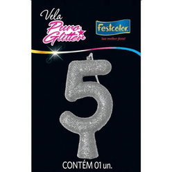 Vela FESTCOLOR Puro Glitter Parafina e Cera Prata N5