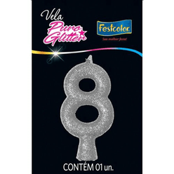 Vela FESTCOLOR Puro Glitter Parafina e Cera Prata N8