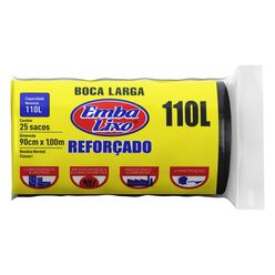 Saco de Lixo EMBALIXO Reforçado Boca Larga 110L com 25 Unidades