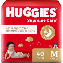 Fralda Descartável HUGGIES Supreme Care M com 40 Unidades