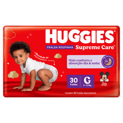 Fraldas Descartáveis HUGGIES Supreme Care Roupinha G com 30 unidades