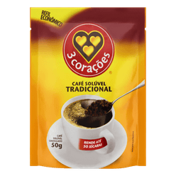 Café Solúvel Tradicional 3 CORAÇÕES Sache 50g