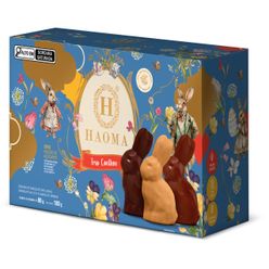 Trio Coelho de Páscoa HAOMA Chocolate Brranco e ao Leite Zero Adição de Açúcares 180g