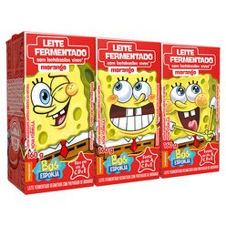 Leite Fermentado ELEGE Bob Esponja Morango Com 3 Unidades 480g