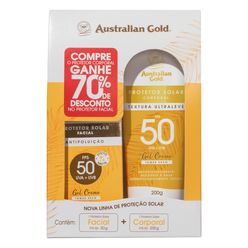 Kit Protetor Solar Facial + Corporal AUSTRALIAN GOLD FPS50 70% de Desconto no Protetor Solar comprando 50g + 200g