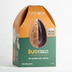 Ovo de Páscoa COOKOA Duo intenso 70% & Caramelo com Nibs de Cupuaçu sem Glúten e sem Lácteos 155g