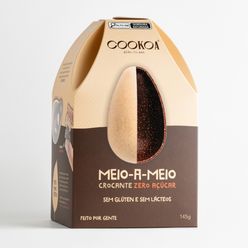 Ovo de Páscoa COOKOA Meio-a-Meio Crocante Zero Açúcar, sem Glúten e sem Lácteos 145g