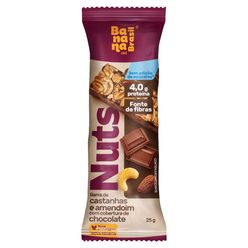 Barra Nuts BANANA BRASIL Castanhas e Amendoim com Cobertura de Chocolate Sem Adição de Açúcares 25g