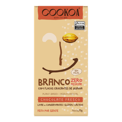 Chocolate COOKOA Branco com Flocos Crocante de Quinoa Zero Açucar, sem Glúten e sem Lácteos 75g