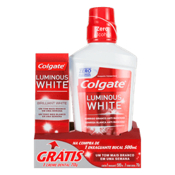 Enxaguante Bucal COLGATE Luminous White 500ml Grátis Creme Dental 90g