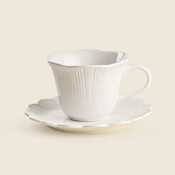 Xícara com Pires Pétala Porcelana Branco 250ml - A\CASA