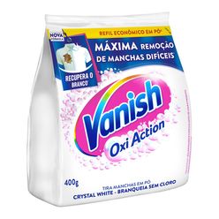 Tira Manchas VANISH em Pó Crystal White Oxi Action para Roupas Brancas Refil Econômico 400g