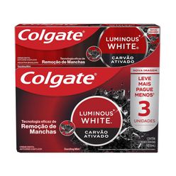 Creme Dental COLGATE Luminous White Carvão Ativado com 3 Unidades 70g cada