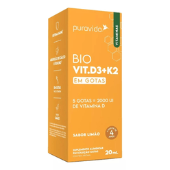 Suplemento Alimentar PURAVIDA Bio Vit.D3+K2 5 Gotas = 2000 ui de Vitamina D Limão em Gotas 20ml