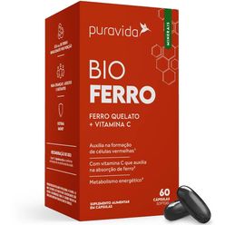 Suplemento Alimentar PURAVIDA Bio Ferro Ferro Queleto + Vitamina C 60 Cápsulas