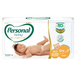 Fraldas Descartáveis PERSONAL Baby Premium Protection RN até P com 40 unidades