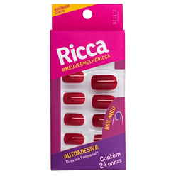 Unha RICCA Autoadesiva Vermelho Bordô 1845 com 24 Unidades