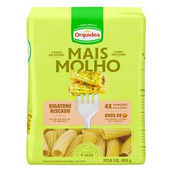 Macarrão ORQUÍDEA Mais Molho Rigatone Riscado com Ovos de Galinhas Livres de Gaiolas 400g
