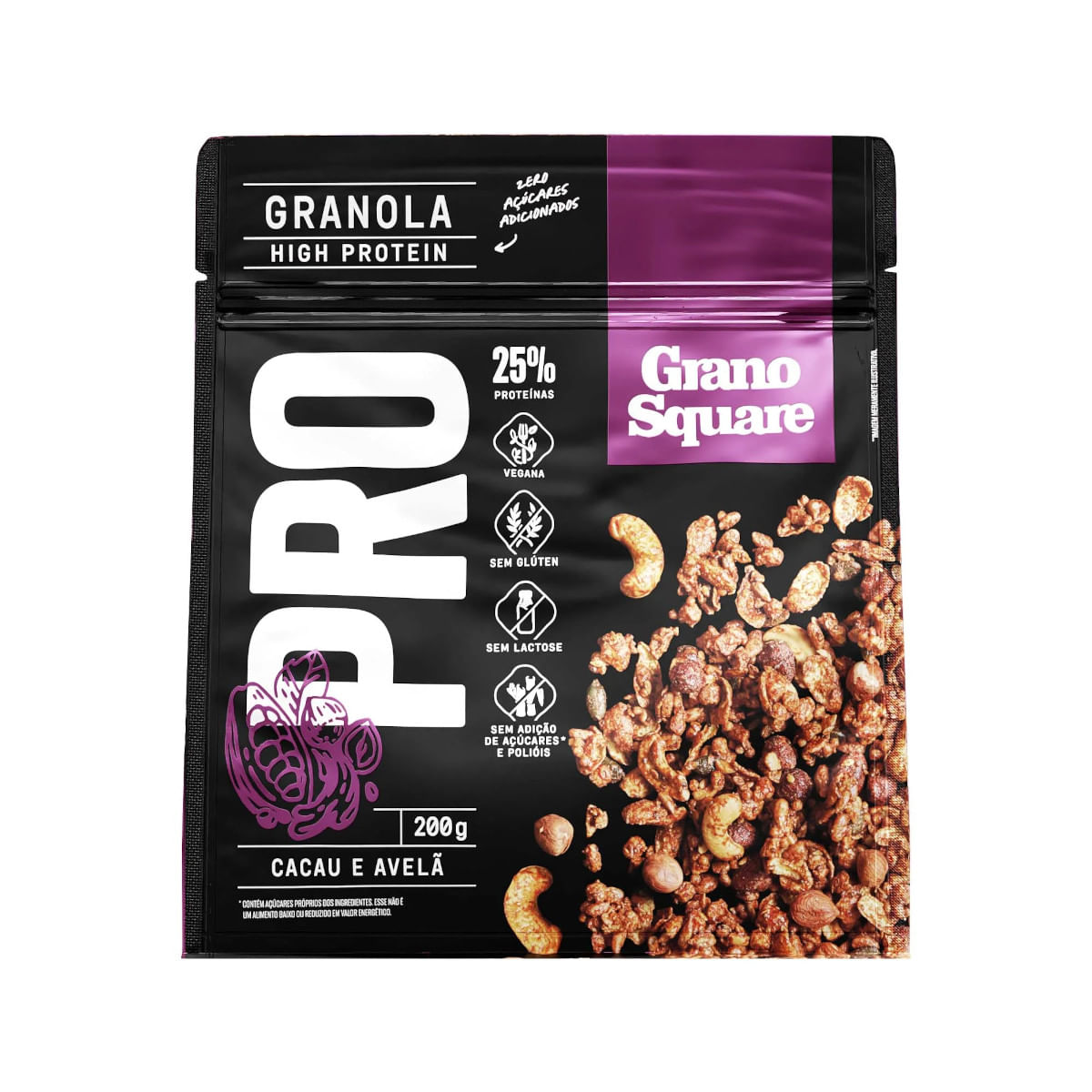 Granola GRANO SQUARE Pro Cacau e Avelã Vegana,Sem Glúten e sem Lactose 200g