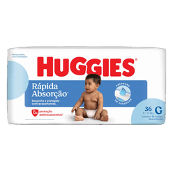 Fralda Descartável HUGGIES Rápida Absorção G com 36 Unidades
