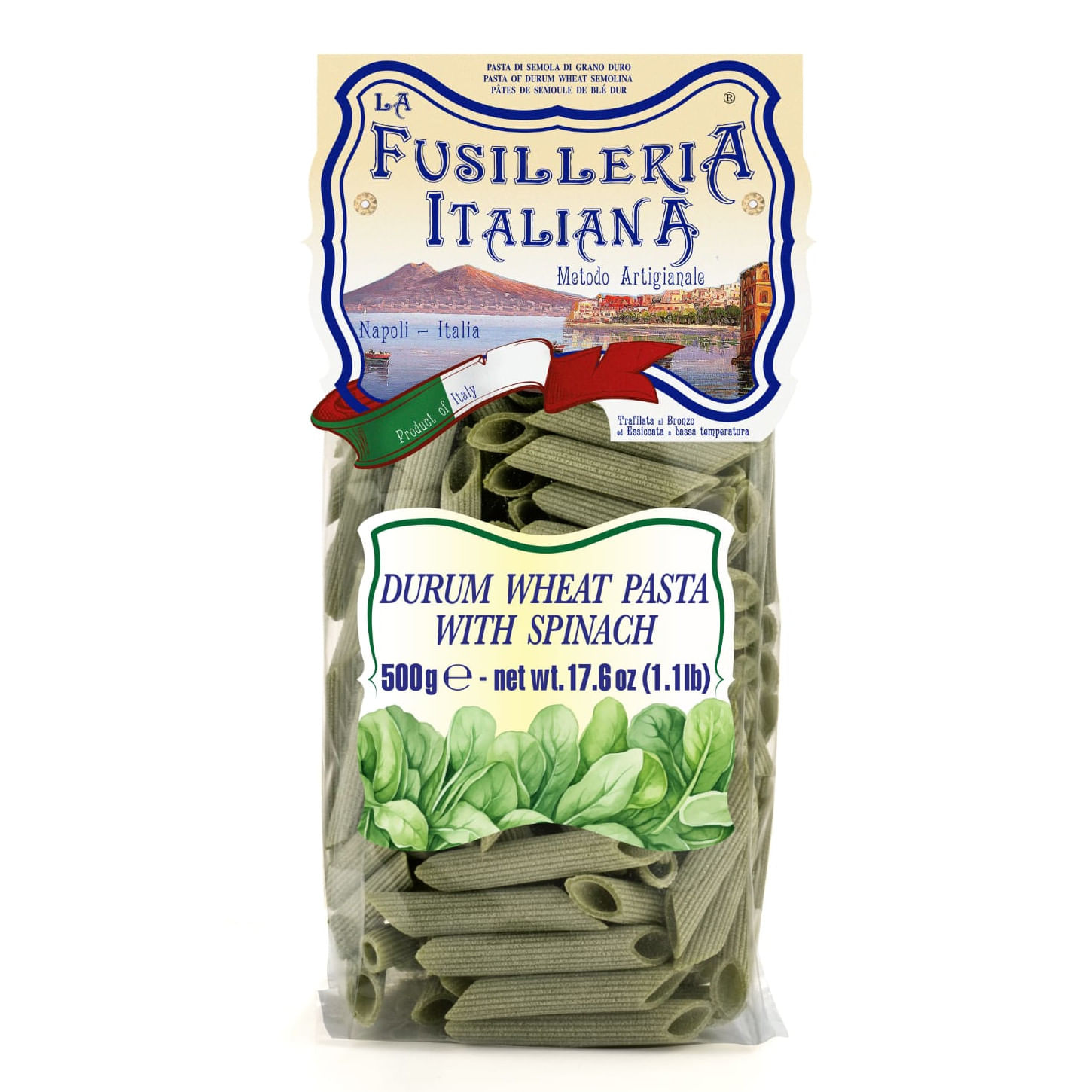 Massa Italiana Penne GRAGNANO Espinafre 500g