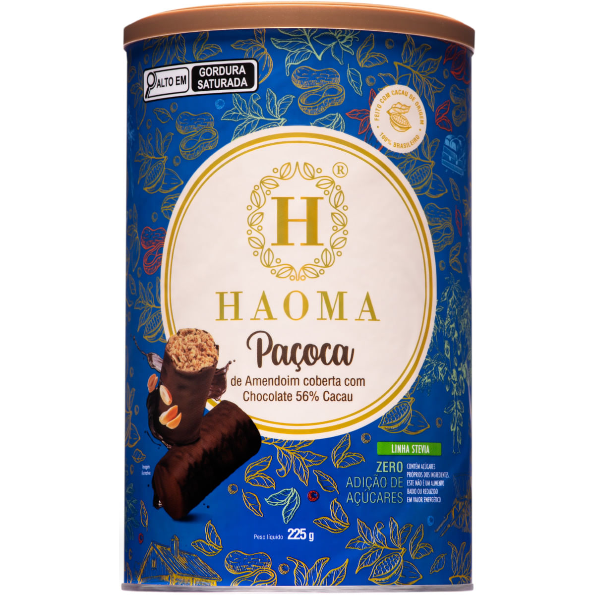 Paçoca Coberta com Chocolate 56% Cacau Sem Adição de Açúcar Haoma 225g