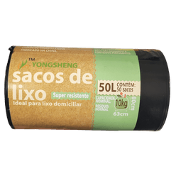 Saco Lixo YONGSHENG Preto 50 litros Rolo com 50 sacos