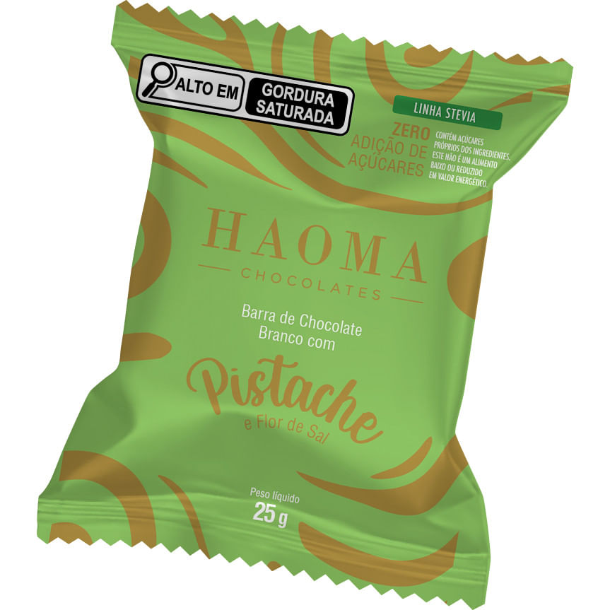 Chocolate HAOMA Branco Pistache e Flor de Sal Sem Adição de Açúcares 25g
