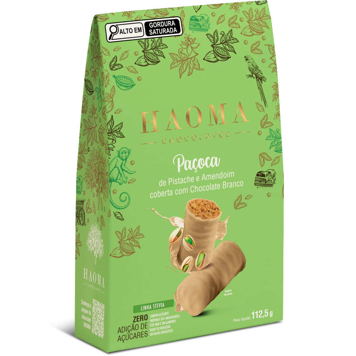 Paçoca HAOMA Amendoim e Pistache Coberta com Chocolate Branco Zero Adição de Açúcares 112.5g