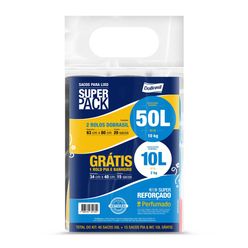 Saco para Lixo DOBRASIL Perfumado com 2 Rolos 50L Grátis Rolo Pia & Banheiro com 15 Unidades