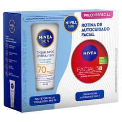 Kit Protetor Solar NIVEA Facial Toque Seco FPS70 40ml Grátis Creme Facial Antissinais de 100g