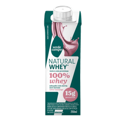 Bebida Láctea VERDE CAMPO Natural Whey 100% Morango 15g de Proteínas Zero Lactose 250ml