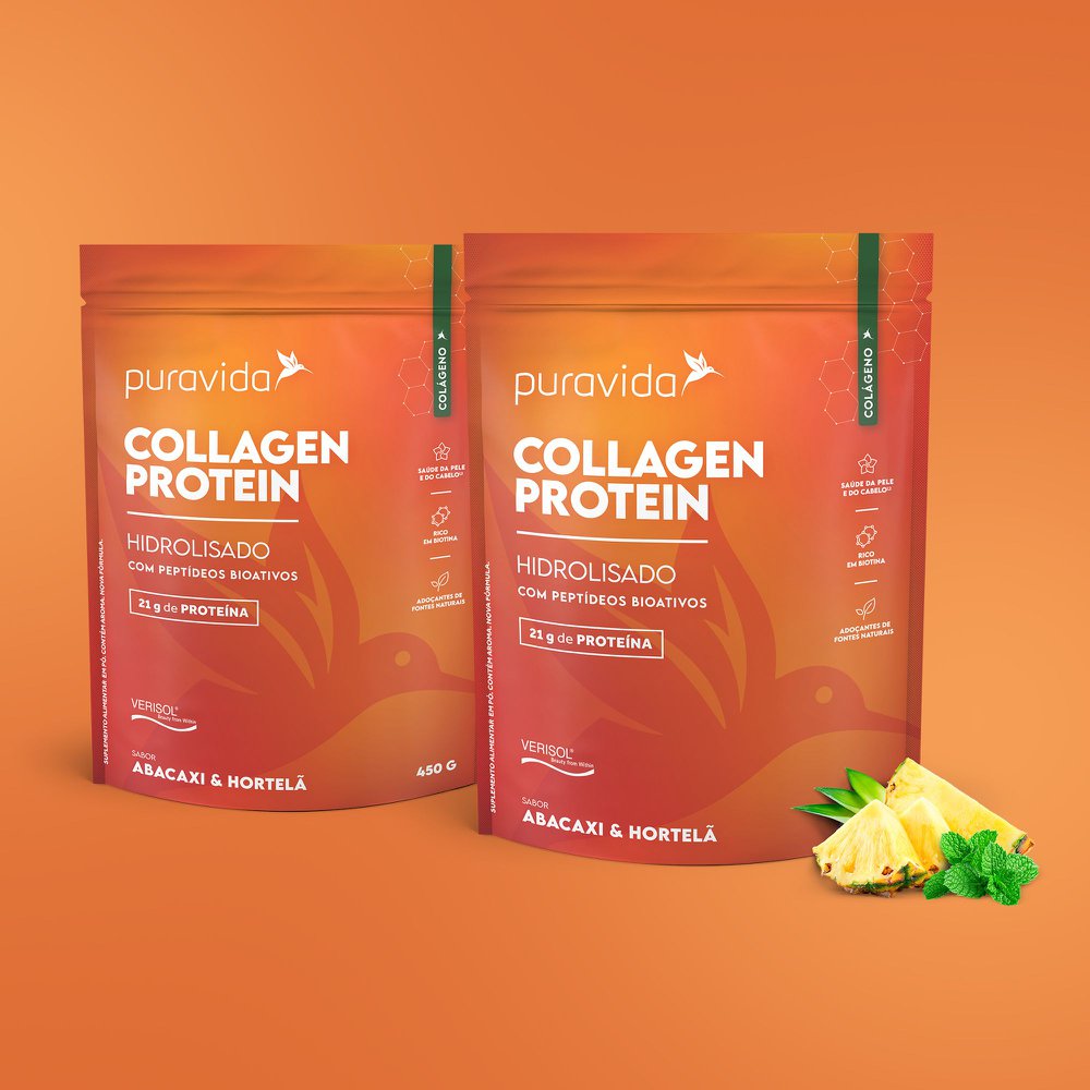 Colágenos PURAVIDA Collagen Protein Verisol Abacaxi Hortelã 450g ...