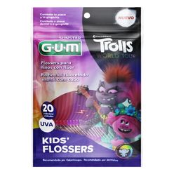 Fio Dental GUM Flossers Kids Trolls Uva 20 Unidades