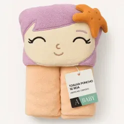 Toalha Capuz Sereia Algodão Rosa 90x80cm - A\BABY